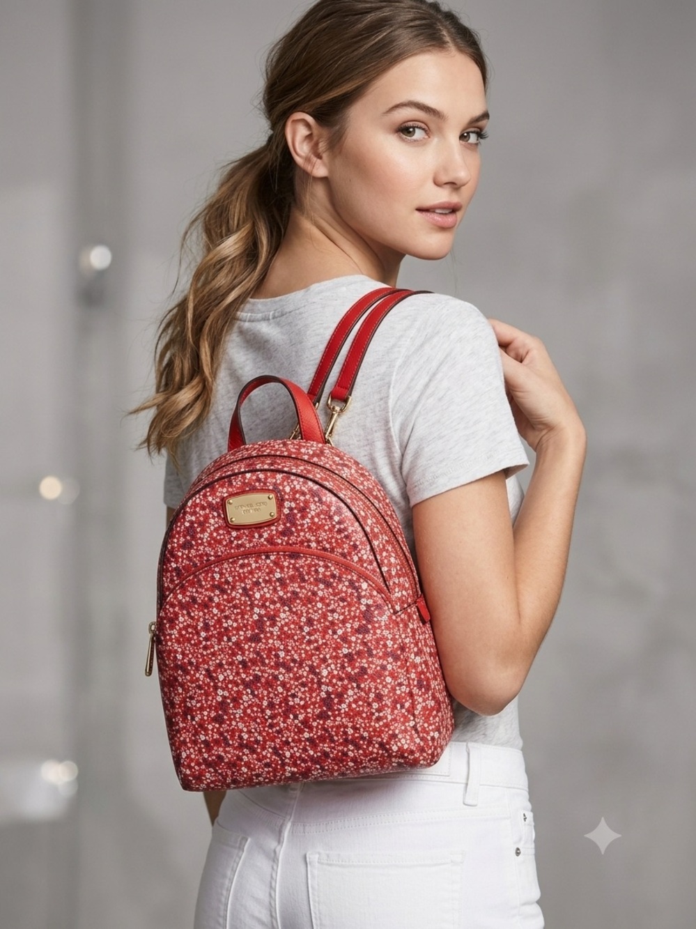 Michael Kors- Red Floral Mini Backpack